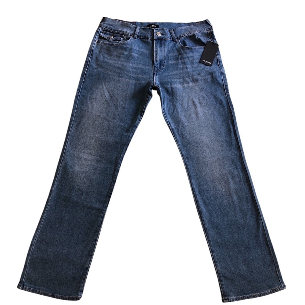 True Religion Men’s Ricky Big T Flap Jeans 36x33 Blue Maze Relaxed Straight NWT - Picture 6 of 8